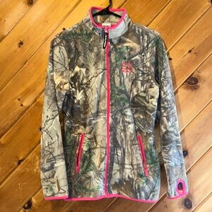 Real tree camouflage pink trimmed zip up fleece jacket